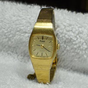 VTG Pulsar Gold Tone Quartz Watch w/ Safety Chain